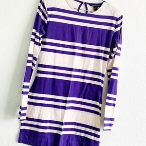 FRENCH CONNECTION vintage dress long sleeve purple cream striped 10